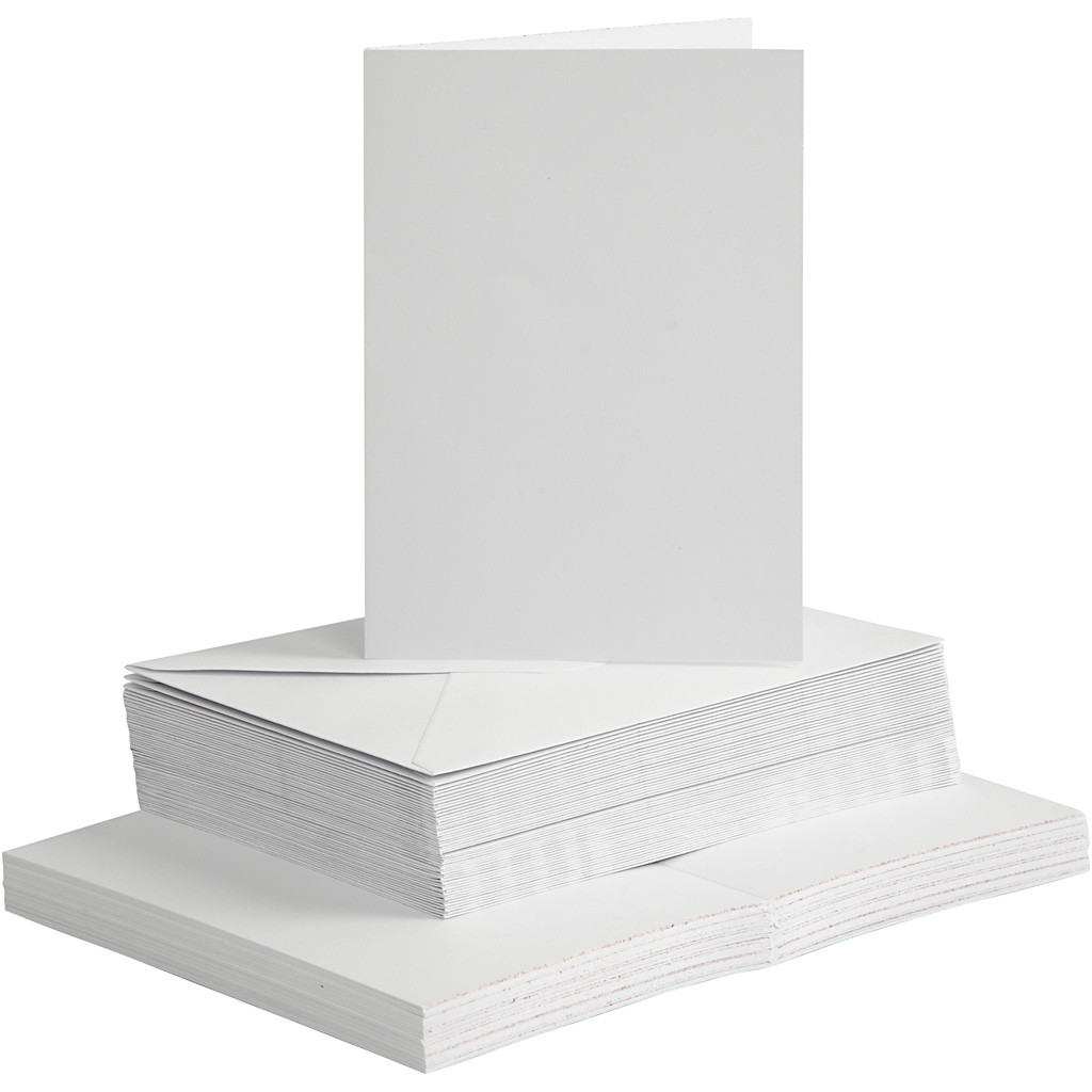 Kort og kuverter, kort str. 10,5x15 cm, kuvert str. 11,5x16,5 cm, hvid, 50sæt