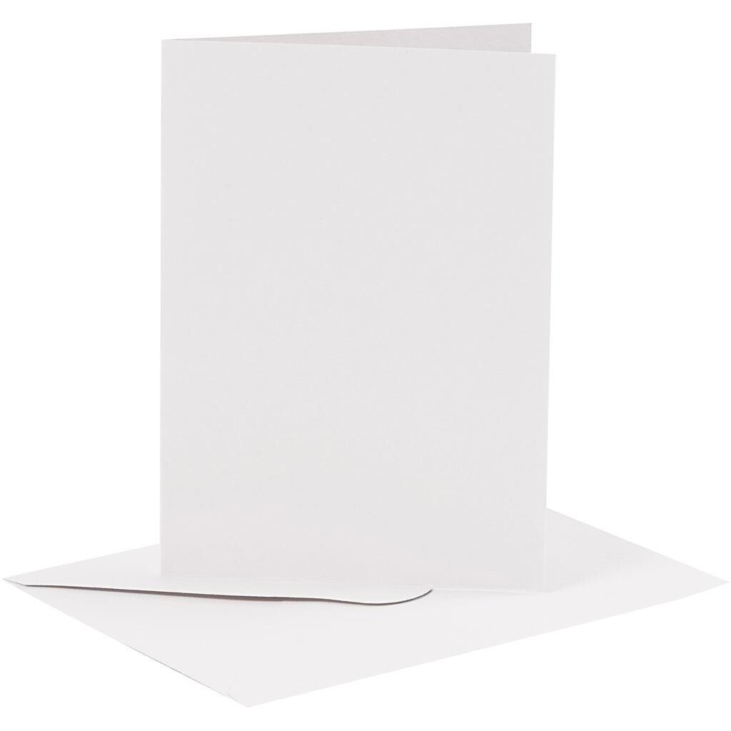Kort og kuverter, kort str. 10,5x15 cm, kuvert str. 11,5x16,5 cm, hvid, 6sæt