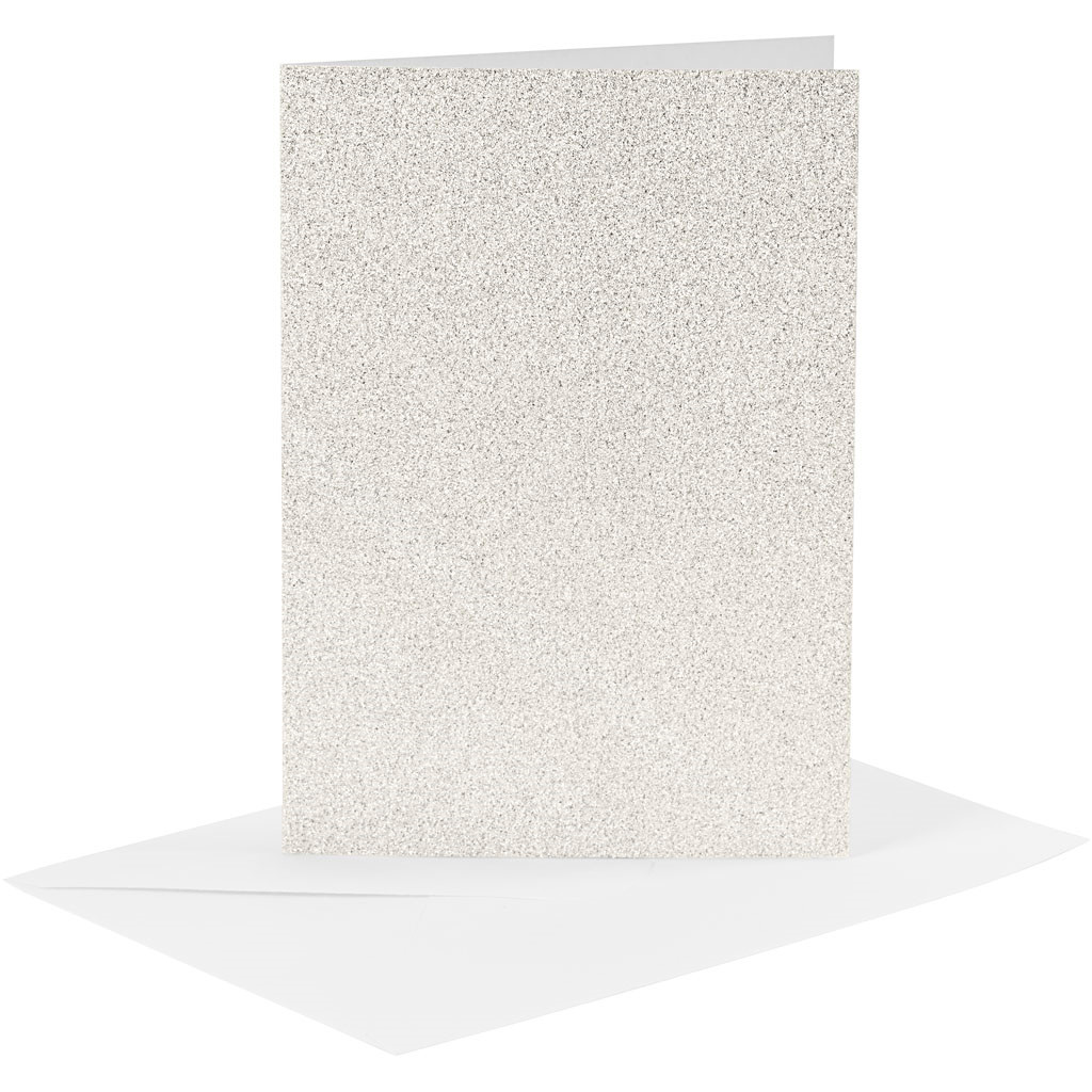 Kort og kuverter kort 10,5 x 15 cm kuvert 11,5 x 16,5 cm hvid glitter - 4 sæt