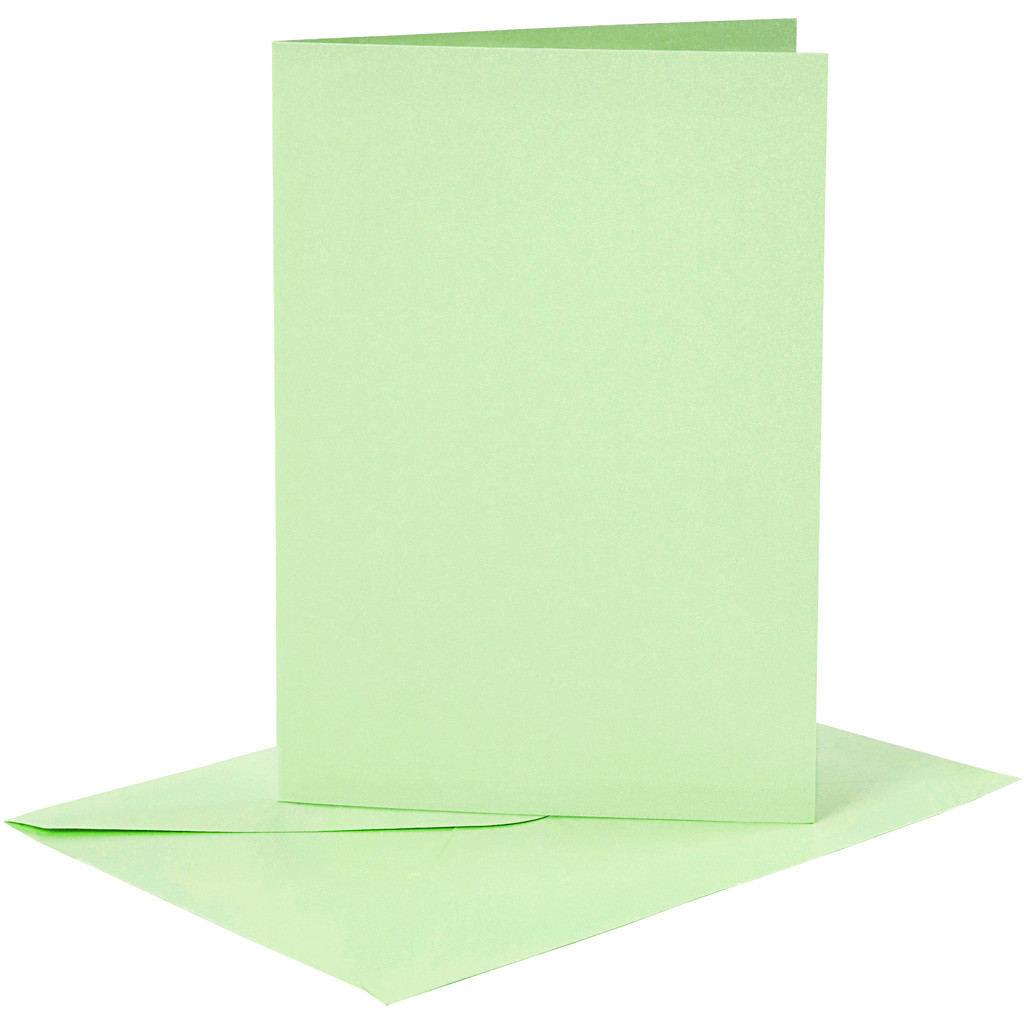 Kort og kuverter, kort str. 10,5x15 cm, kuvert str. 11,5x16,5 cm, lys grøn, 6sæt