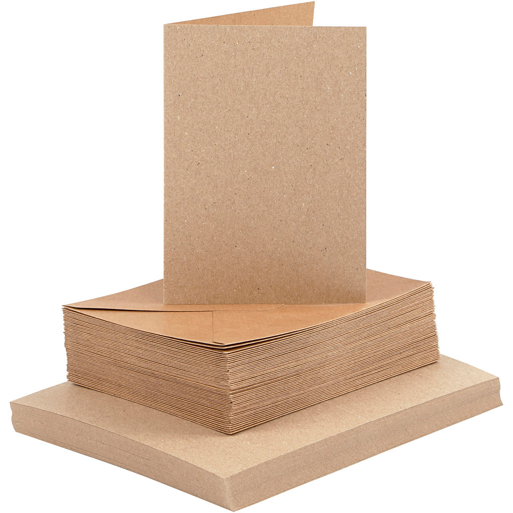 Kort og kuverter, kort str. 10,5x15 cm, kuvert str. 11,5x16,5 cm, natur, 50sæt