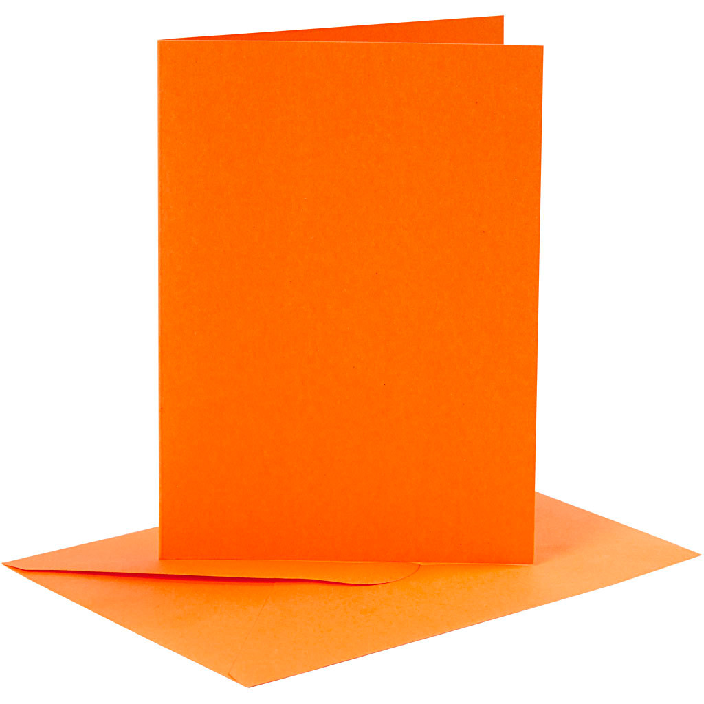 Kort og kuverter, kort str. 10,5x15 cm, kuvert str. 11,5x16,5 cm, orange, 6sæt