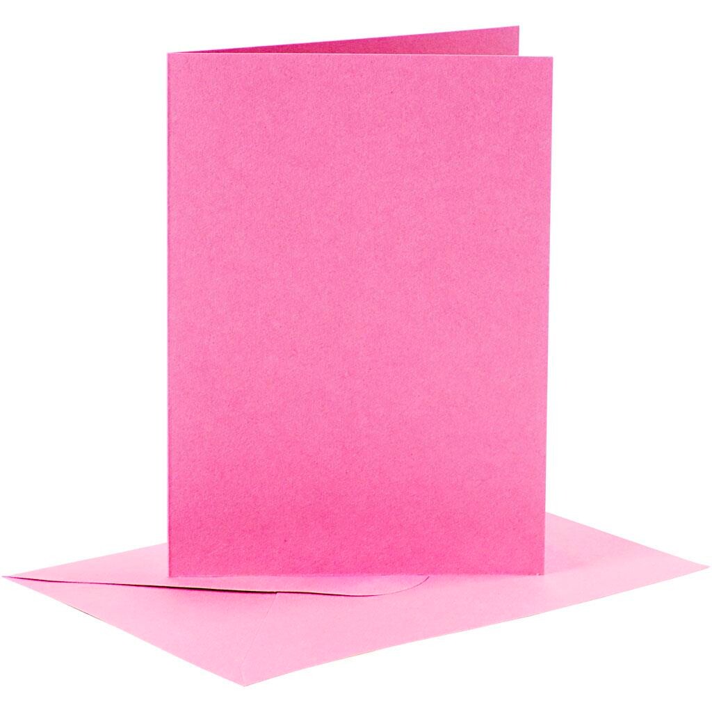 Kort og kuverter, kort str. 10,5x15 cm, kuvert str. 11,5x16,5 cm, pink, 6sæt