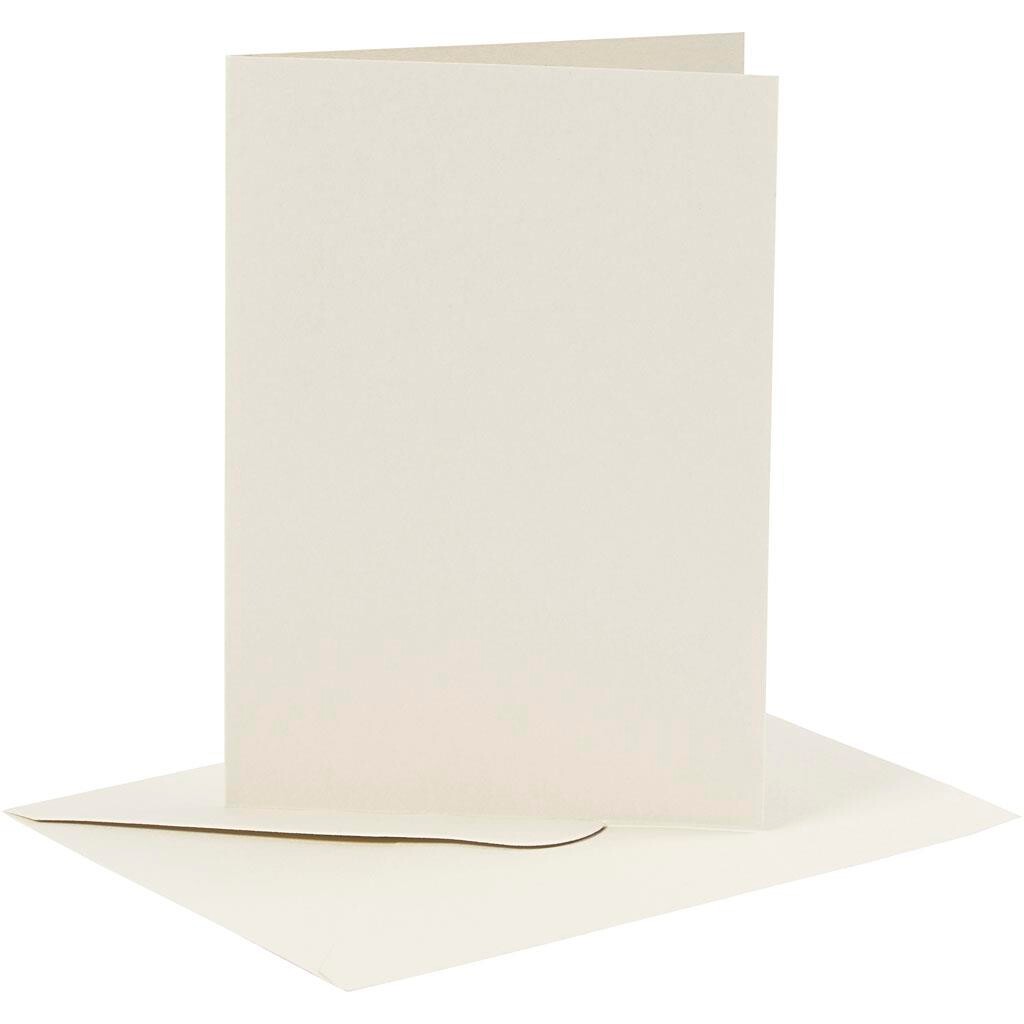 Kort og kuverter, kort str. 10,5x15 cm, kuvert str. 11,5x16,5 cm, råhvid, 6sæt