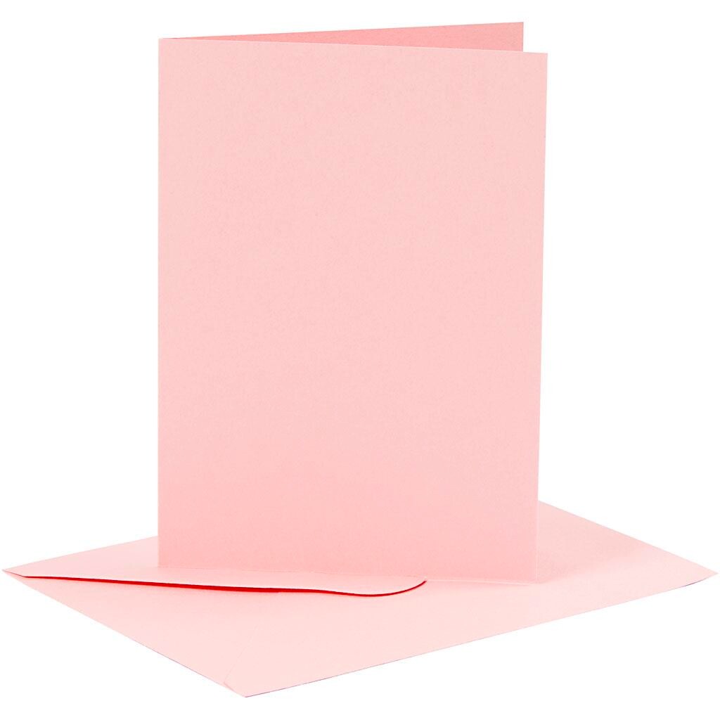 Kort og kuverter, kort str. 10,5x15 cm, kuvert str. 11,5x16,5 cm, rosa, 6sæt