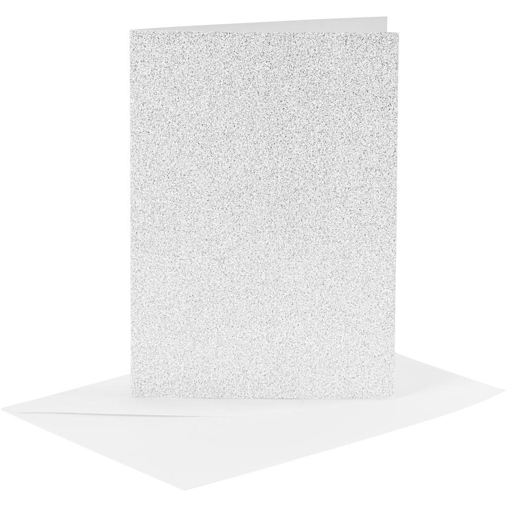 Kort og kuverter kort 10,5 x 15 cm kuvert 11,5 x 16,5 cm sølv glitter - 4 sæt