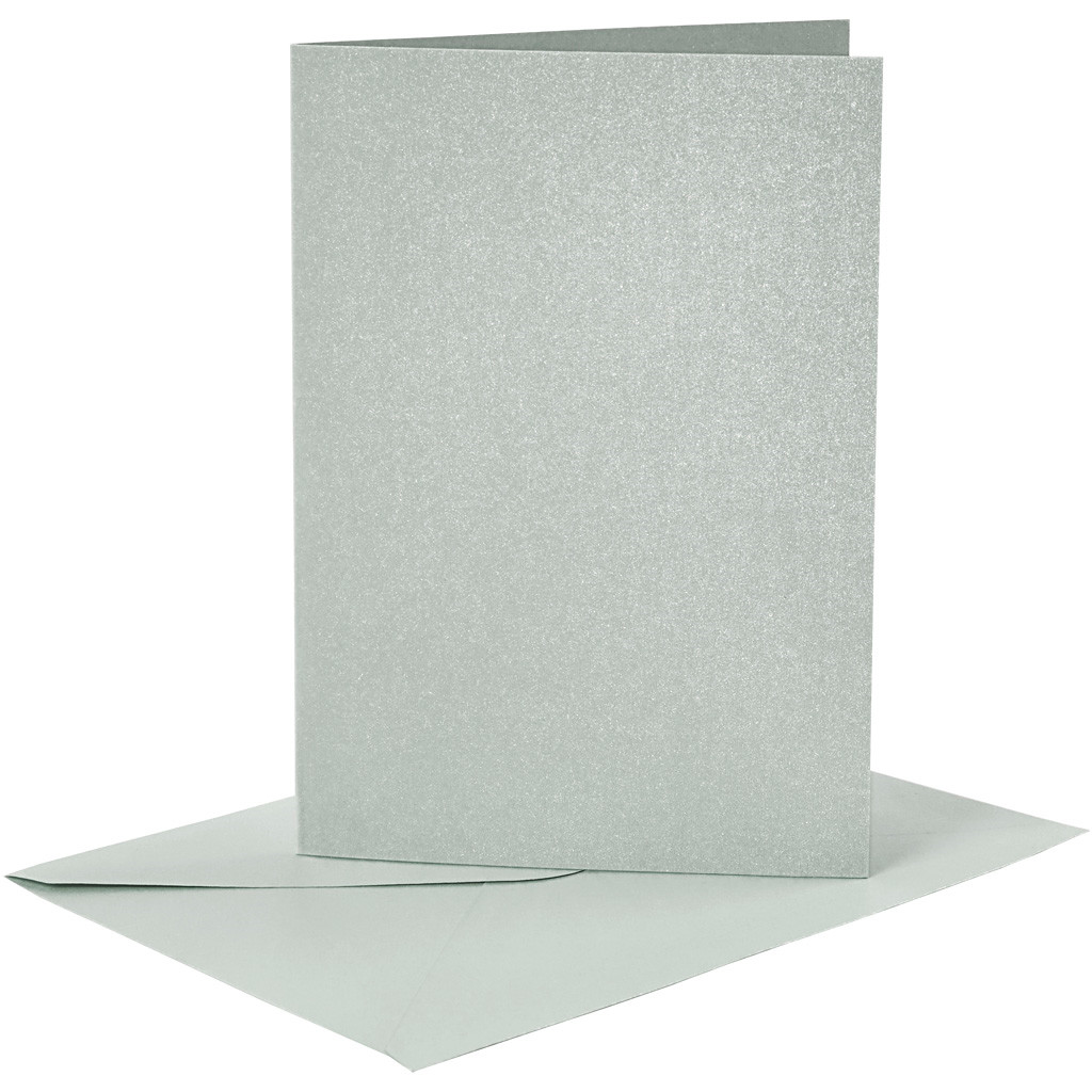 Kort og kuverter kort 10,5 x 15 cm kuvert 11,5 x 16,5 cm sølv perlemor - 4 sæt