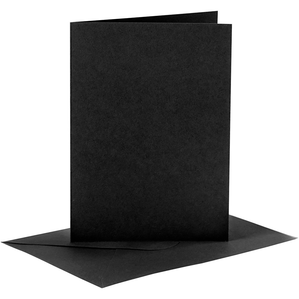 Kort og kuverter, kort str. 10,5x15 cm, kuvert str. 11,5x16,5 cm, sort, 6sæt