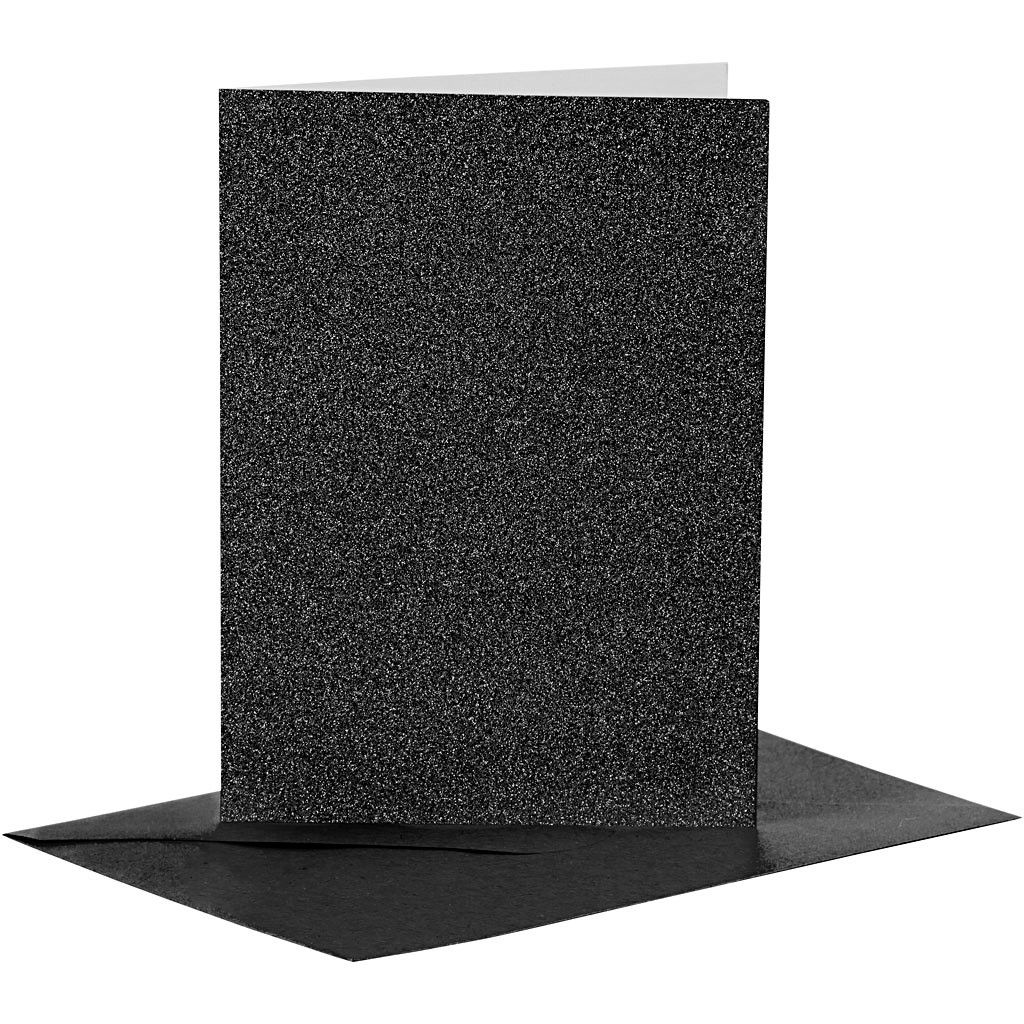Farvede kuverter og kort i sort glitter kort str. 10,5 x 15 cm - 4 sæt