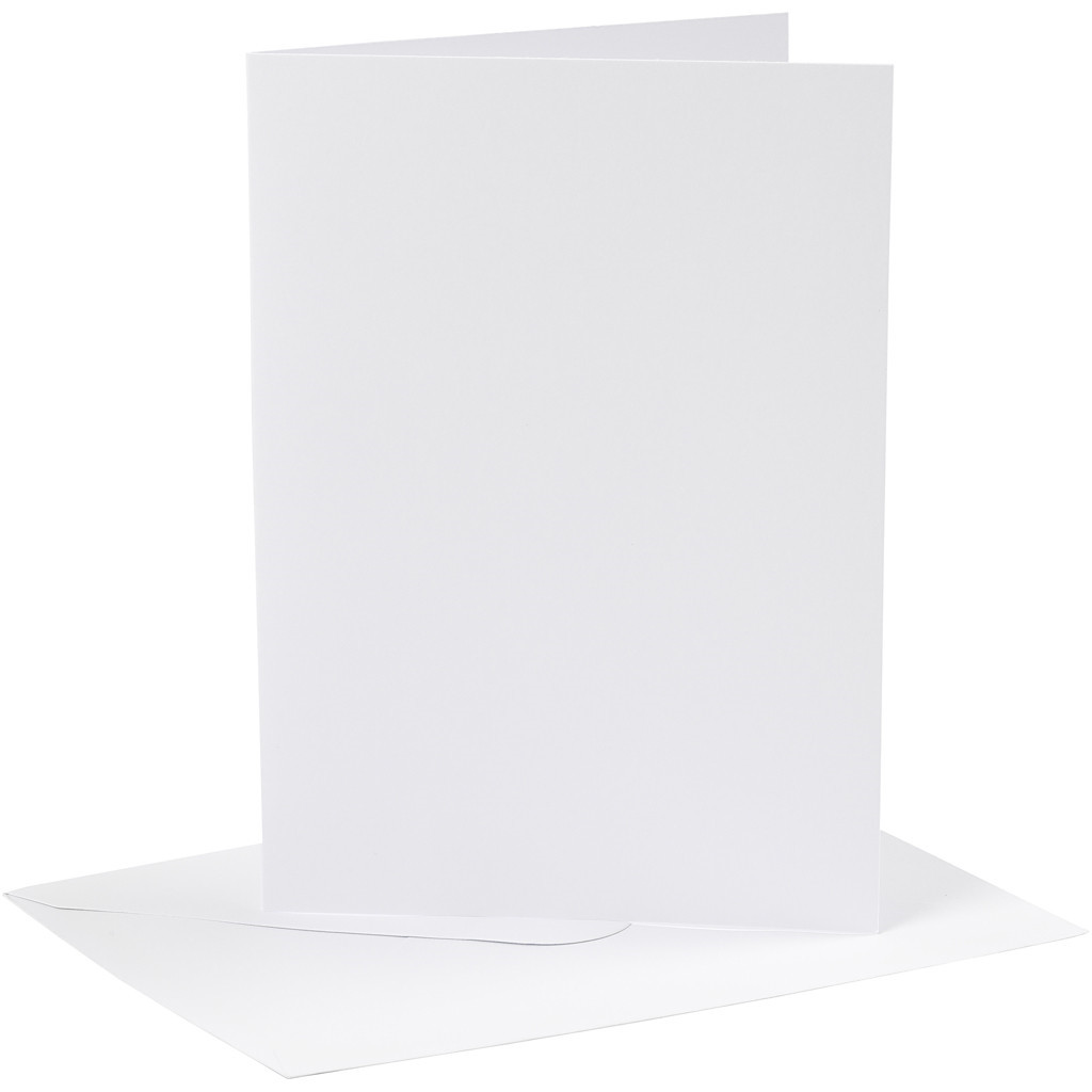 Kort og kuverter, kort str. 12,7x17,8 cm, 230 g, hvid, 4sæt, kuvert str. 13,3x18,9 cm