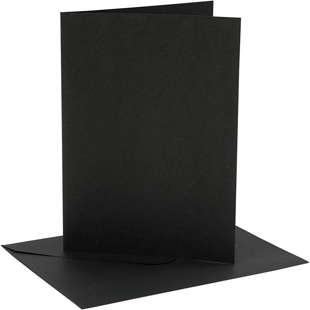 Kort og kuverter, kort str. 12,7x17,8 cm, 230 g, sort, 4sæt, kuvert str. 13,3x18,9 cm