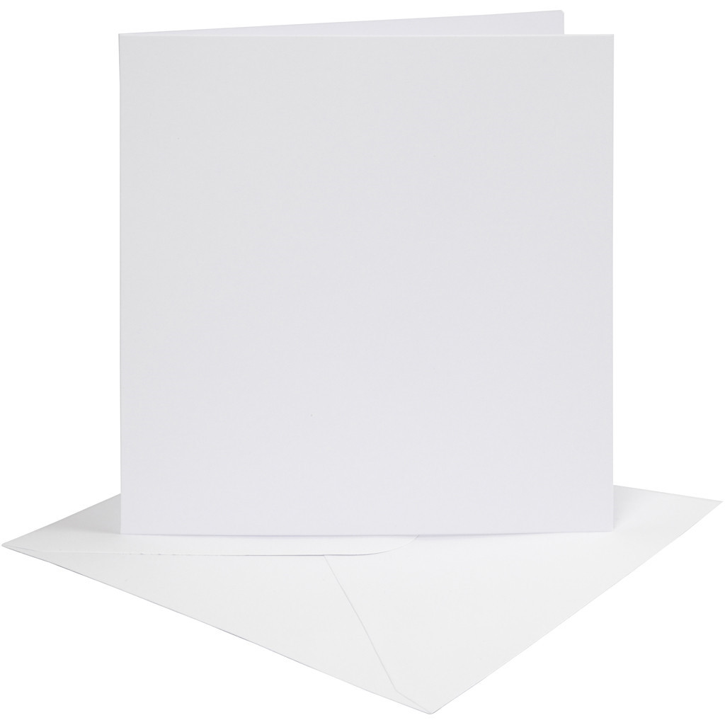 Kort og kuverter, kort str. 15,2x15,2 cm, 230 g, hvid, 4sæt, kuvert str. 15,5x15,5 cm
