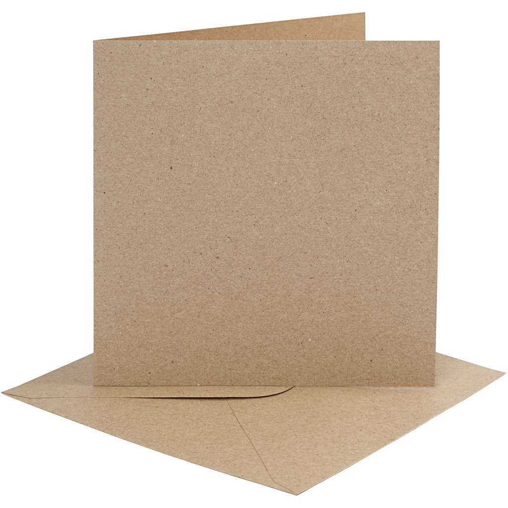 Kort og kuverter, kort str. 15,2x15,2 cm, 230 g, natur, 4sæt, kuvert str. 15,5x15,5 cm