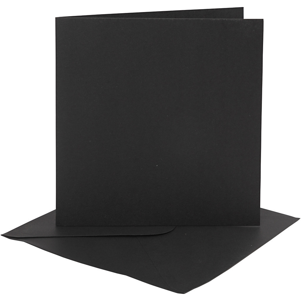 Kort og kuverter, kort str. 15,2x15,2 cm, 230 g, sort, 4sæt, kuvert str. 15,5x15,5 cm