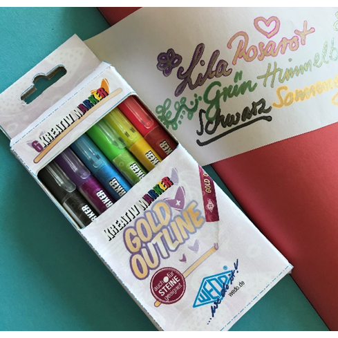 Outliner penne - WEDO Kreativmarker Gold + Outline - Assorterede farver (6 stk)