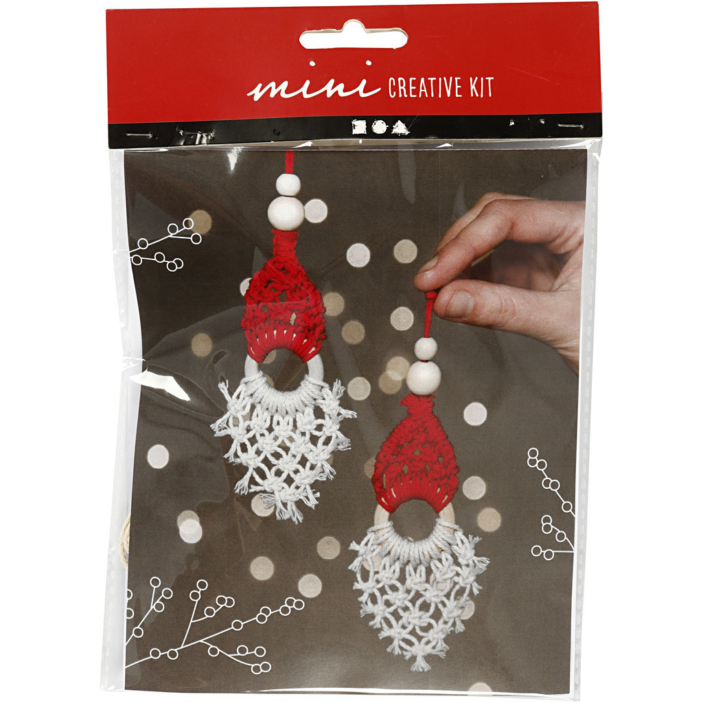 Julenisse - Kreativt minikit H: 14 cm macramé nisse - 2stk.