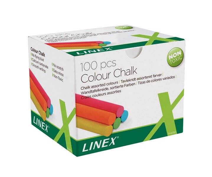 Kridt - Linex CCCHC - Farvet Rundt Tavlekridt - 100 stk