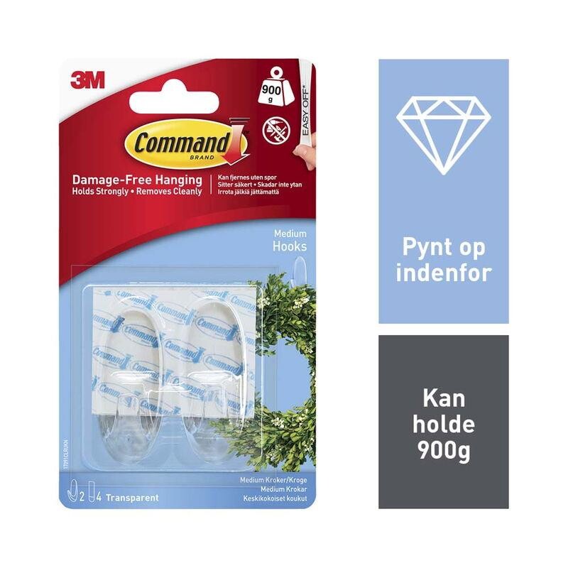 Kroge med gennemsigtige strips 3M Command mellemstore 17091CLR