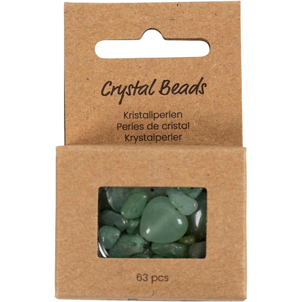 Krystalperler – Aventurin – Grøn – 7–12 mm – Hulstr. 1 mm – 63 stk