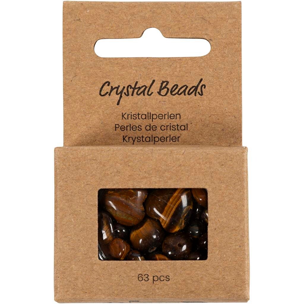 Krystalperler, Tigerøje, diam. 7-12 mm, hulstr. 1 mm, brun, 63stk./ 1 pk.