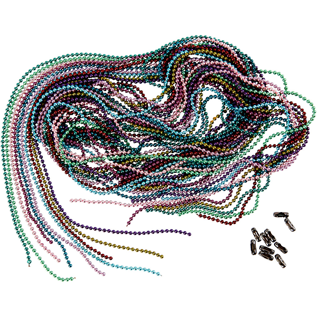 Kæder smykker - små kugler diam. 1,5 mm, ass. farver, 10x80cm