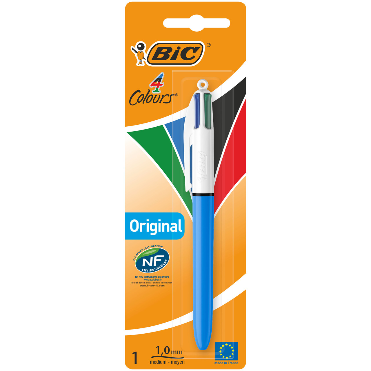 Kuglepen - Bic 4C Color Medium blå|sort|rød|grøn - 20 stk