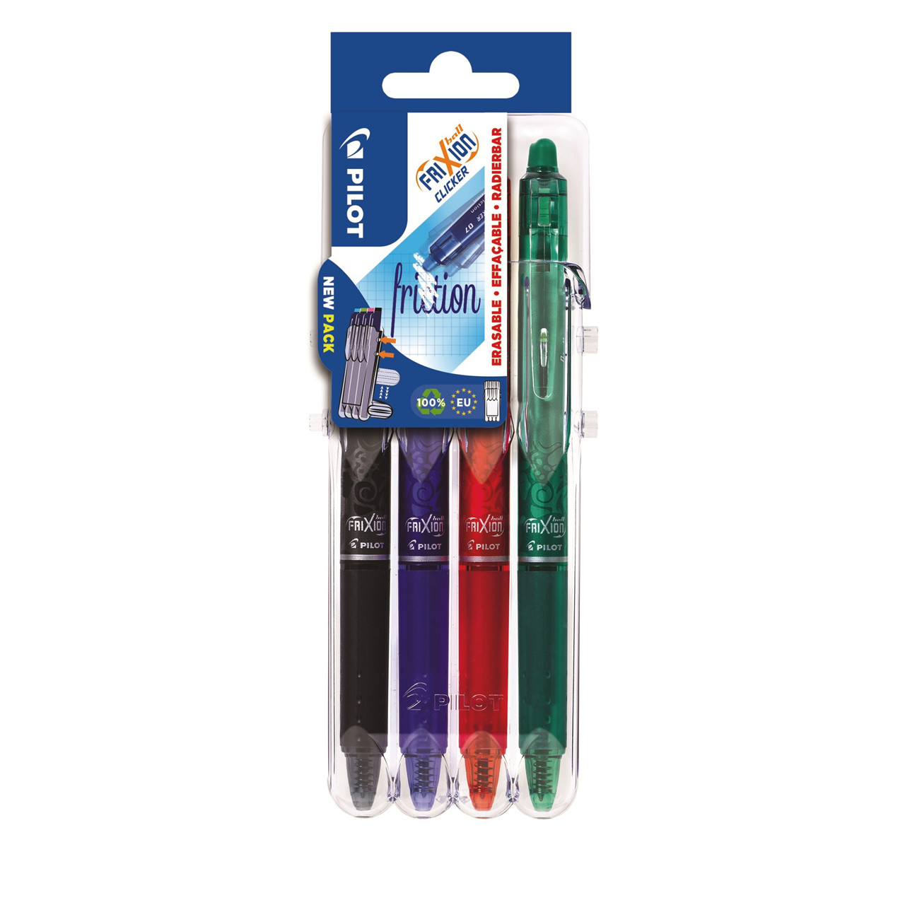Frixion pen pakke - Pilot FriXion Clicker 0,7mm - 4 stk ass. farver