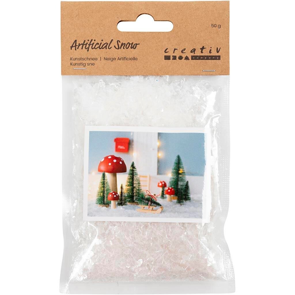 Kunstig sne, hvid glitter, 50 g