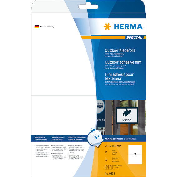 Etiketter - HERMA Outdoor Film - A4 - 210x148 mm - Hvid - 20 stk