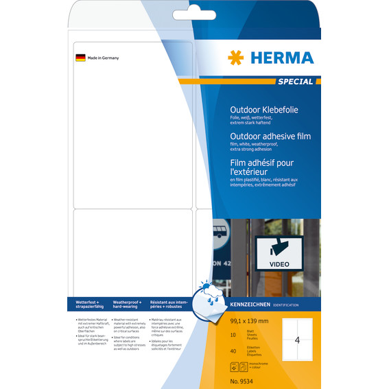 Udendørsetiketter - Herma Outdoor Film A4 99,1 x 139 mm - Hvid - 40 stk.