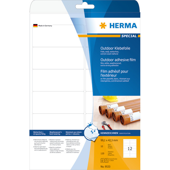 Etiketter - HERMA Outdoor Film - A4 - 99,1x42,3 mm - Hvid - 120 stk