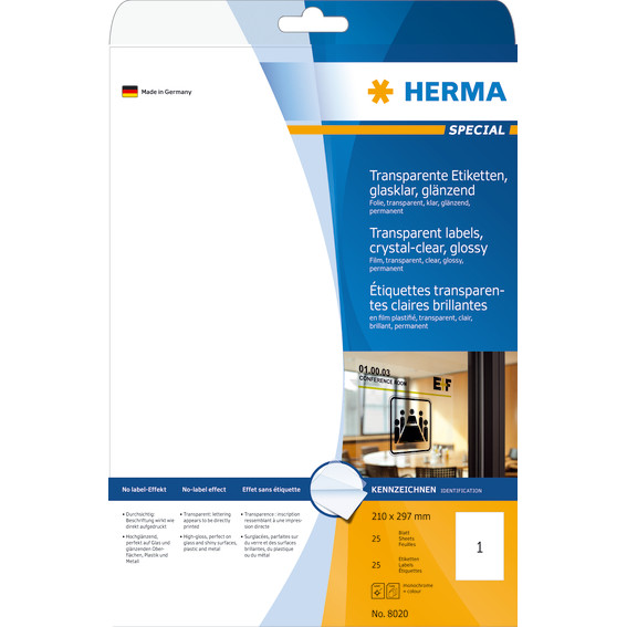 Etiketter krystalklare A4 vejrbestandige HERMA - 25 ark labels