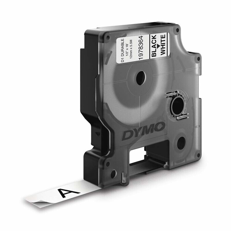 Labeltape Dymo D1 ekstra stærk 12mmx5,5m sort på hvid