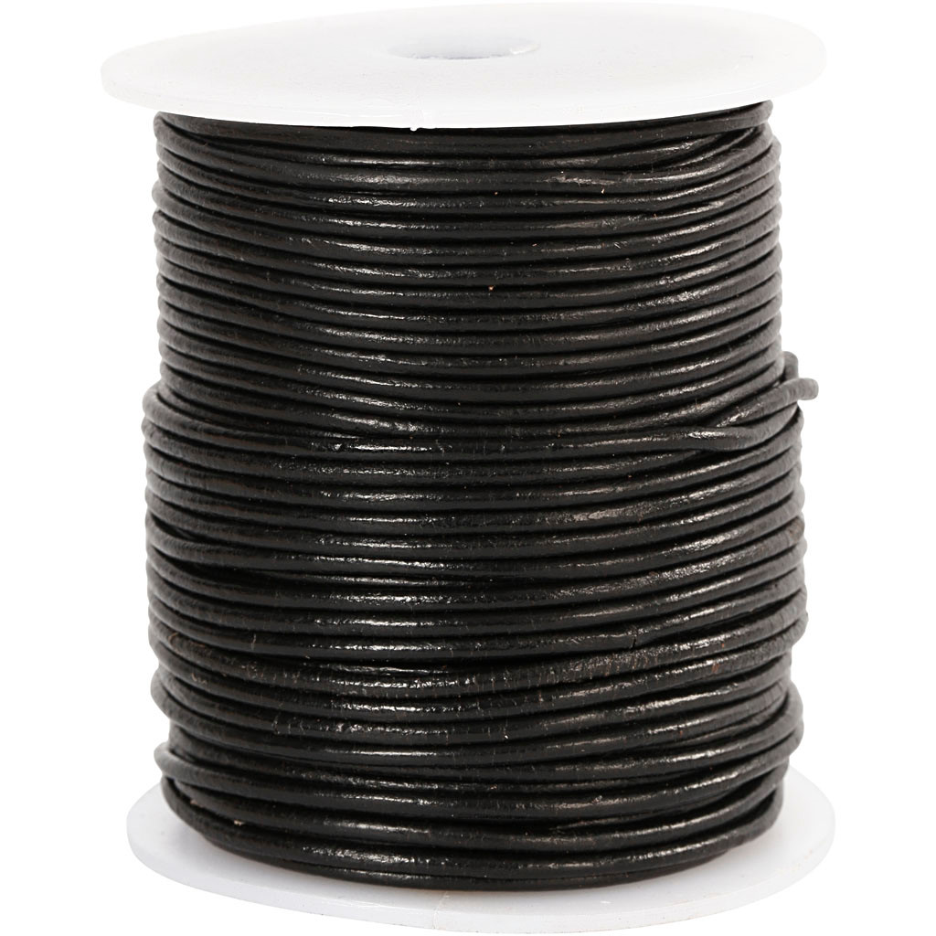 Lædersnor tykkelse 2 mm sort 50m