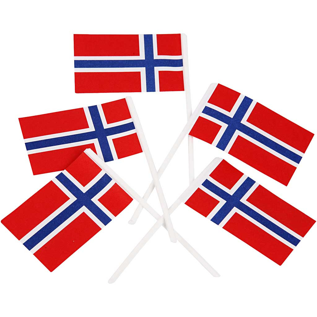 Lagkageflag, str. 30x50 mm, Norge, 100stk.