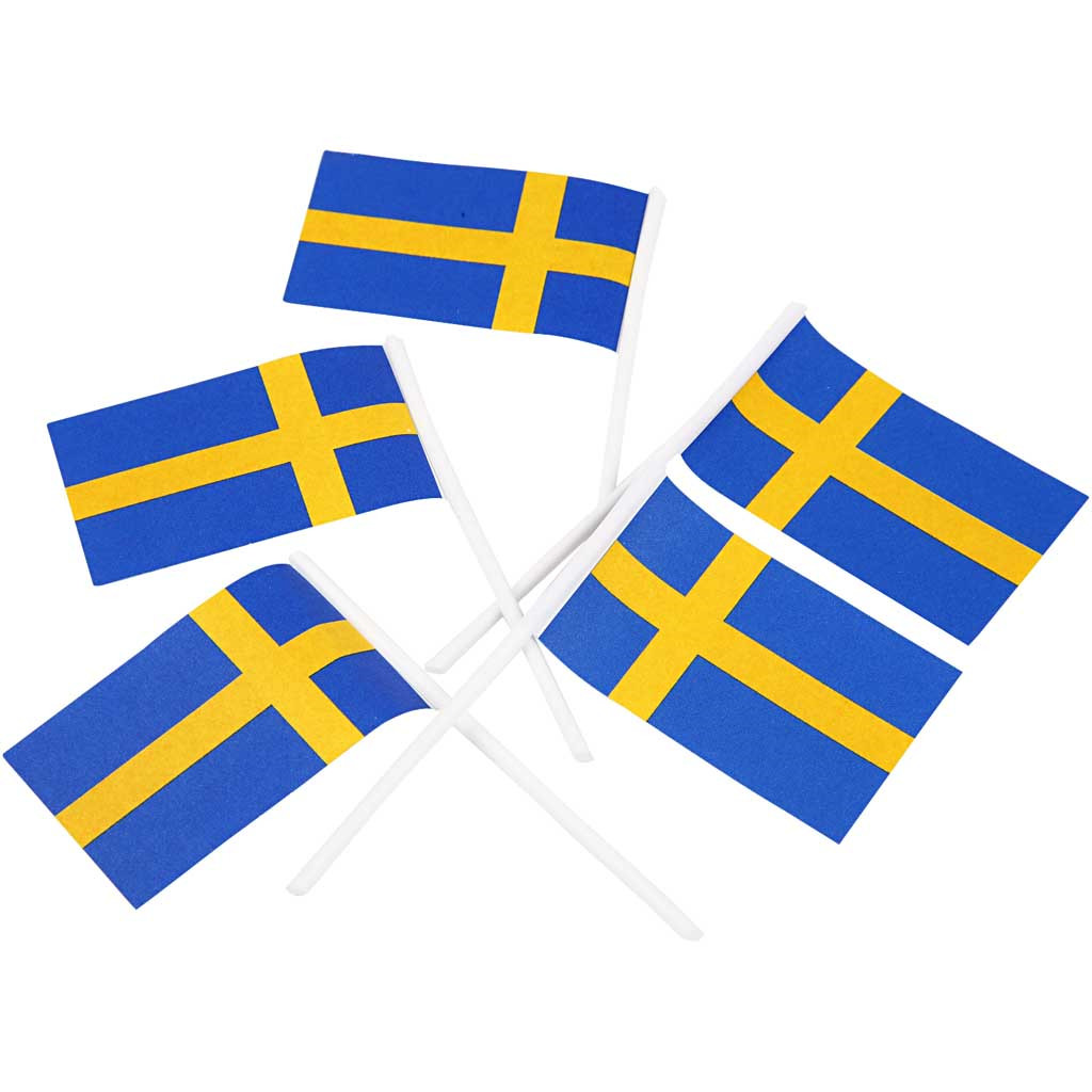 Lagkageflag, str. 30x50 mm, Sverige, 100stk.