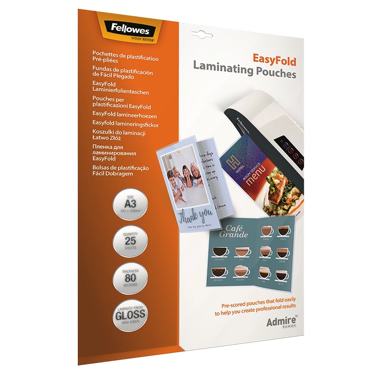 Lamineringslomme Fellowes A3 80g Easyfold 25-pak klar