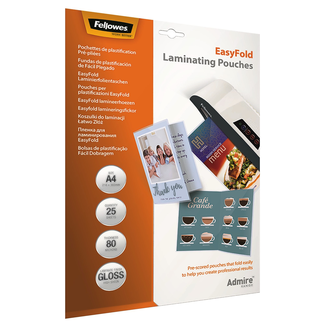 Lamineringslomme - Fellowes Easyfold A4 80 micron - Klar - 25 stk