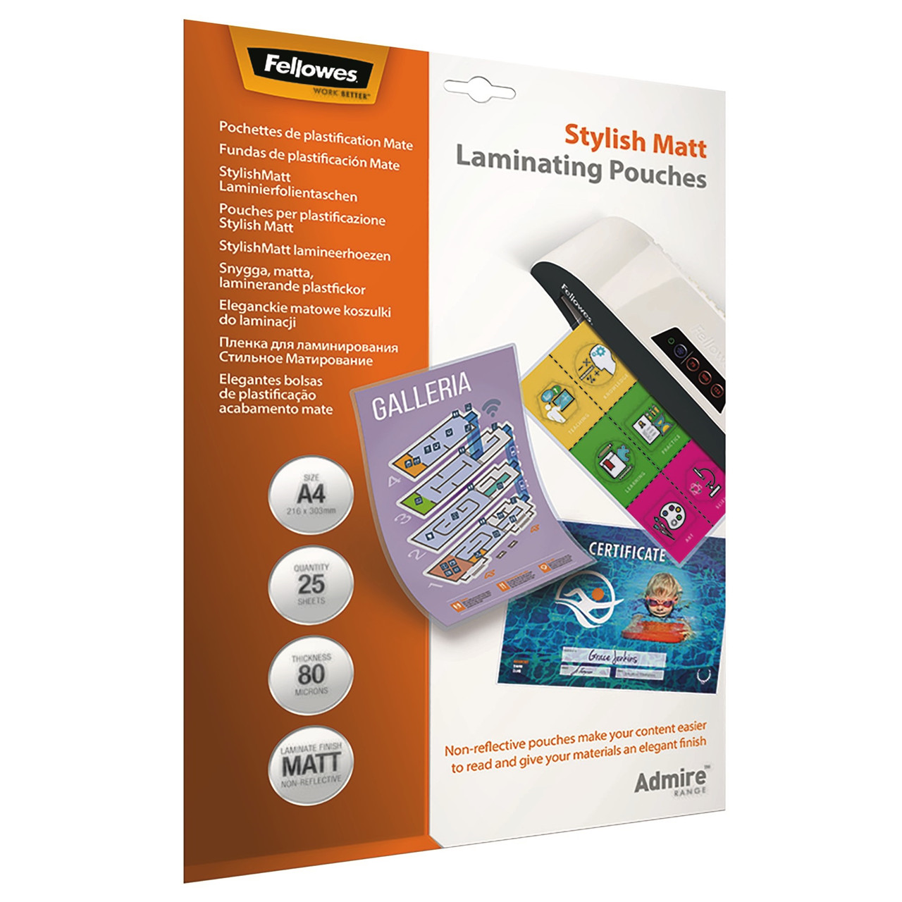 Lamineringslomme - Fellowes A4 80 micron - Stylish Mat - 25 stk