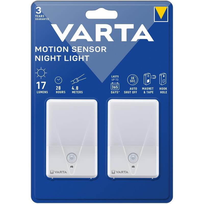 Lampe, Varta, NIGHT 2-PACK 67x96x25mm, Motion sensor, hvid