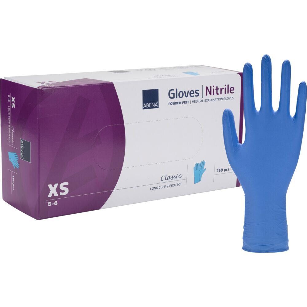 Lange engangshandsker ABENA Classic Protect XS blå nitril pudderfri - 1500 stk