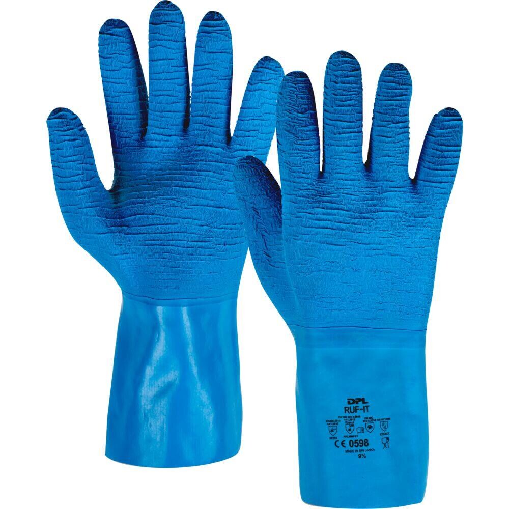 Latex handske, DPL Ruf-it, 8,5/M, blå, latex, varmeresistent - 6 par