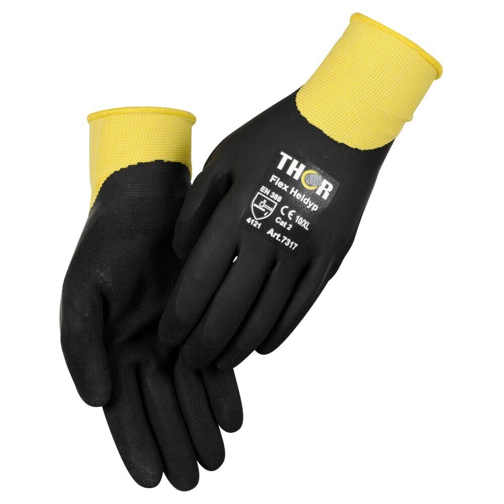 Latexhandsker THOR Flex Latex - Heldyppet sort og gul - Størrelse 11 - 12 par