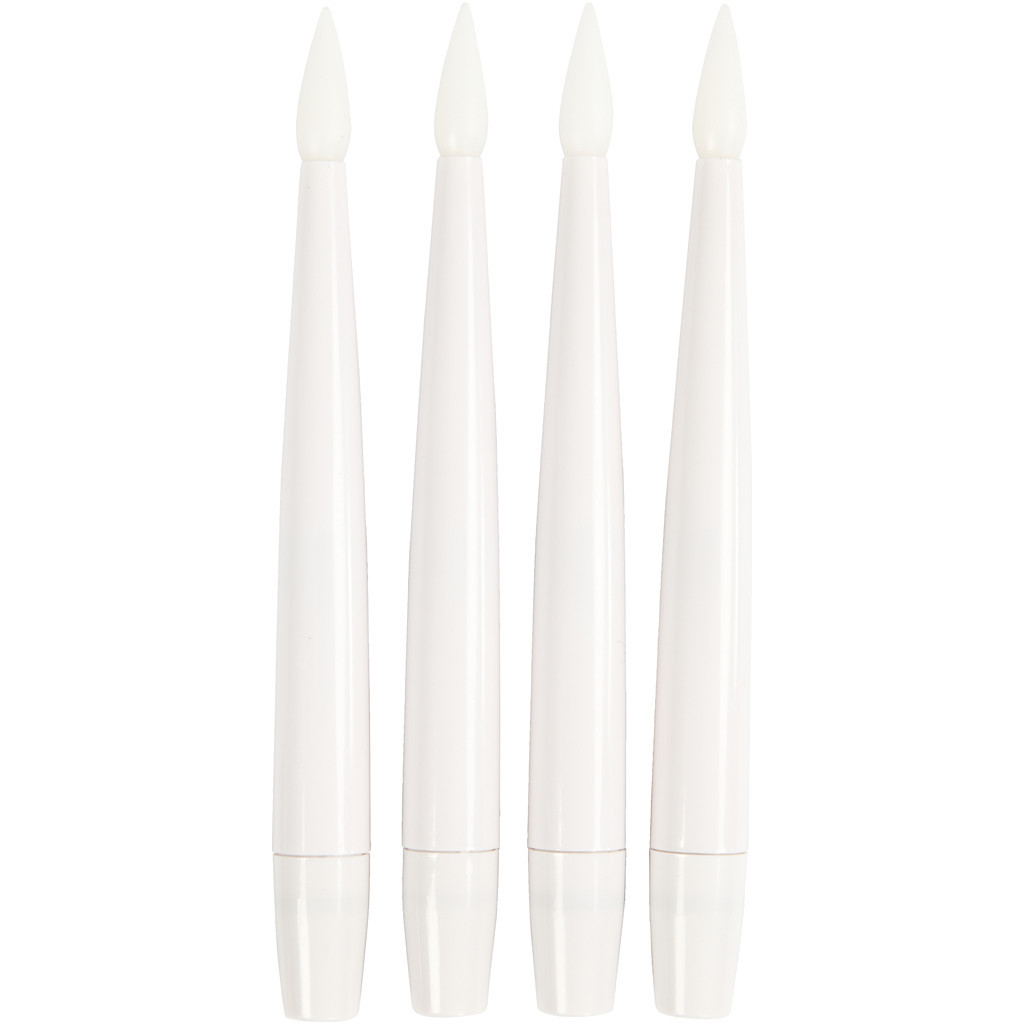 LED juletræslys, H: 15,5 cm, diam. 14 mm, hvid, 4stk.