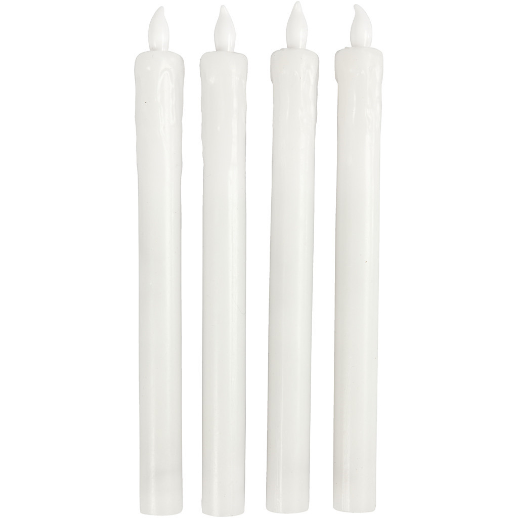 LED stearinlys, H: 24,5 cm, diam. 20 mm, hvid, 4stk.