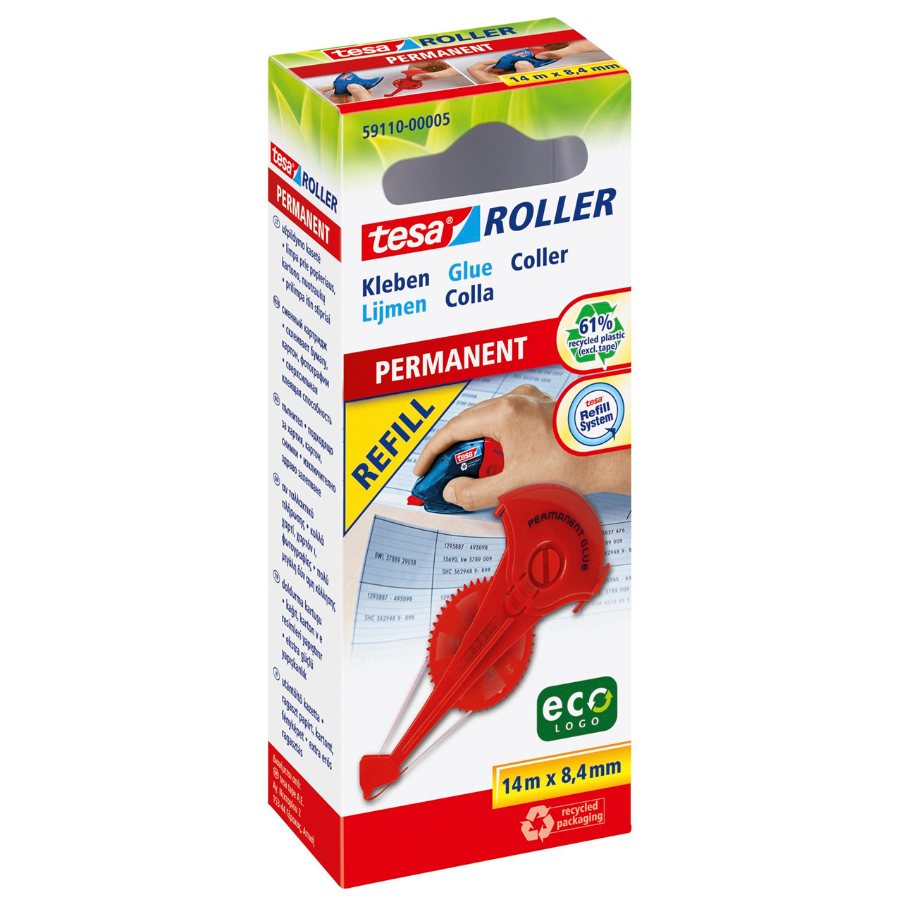 Limroller - tesa ECO logo Refill Permanent lim 8,4 mm x 14 meter