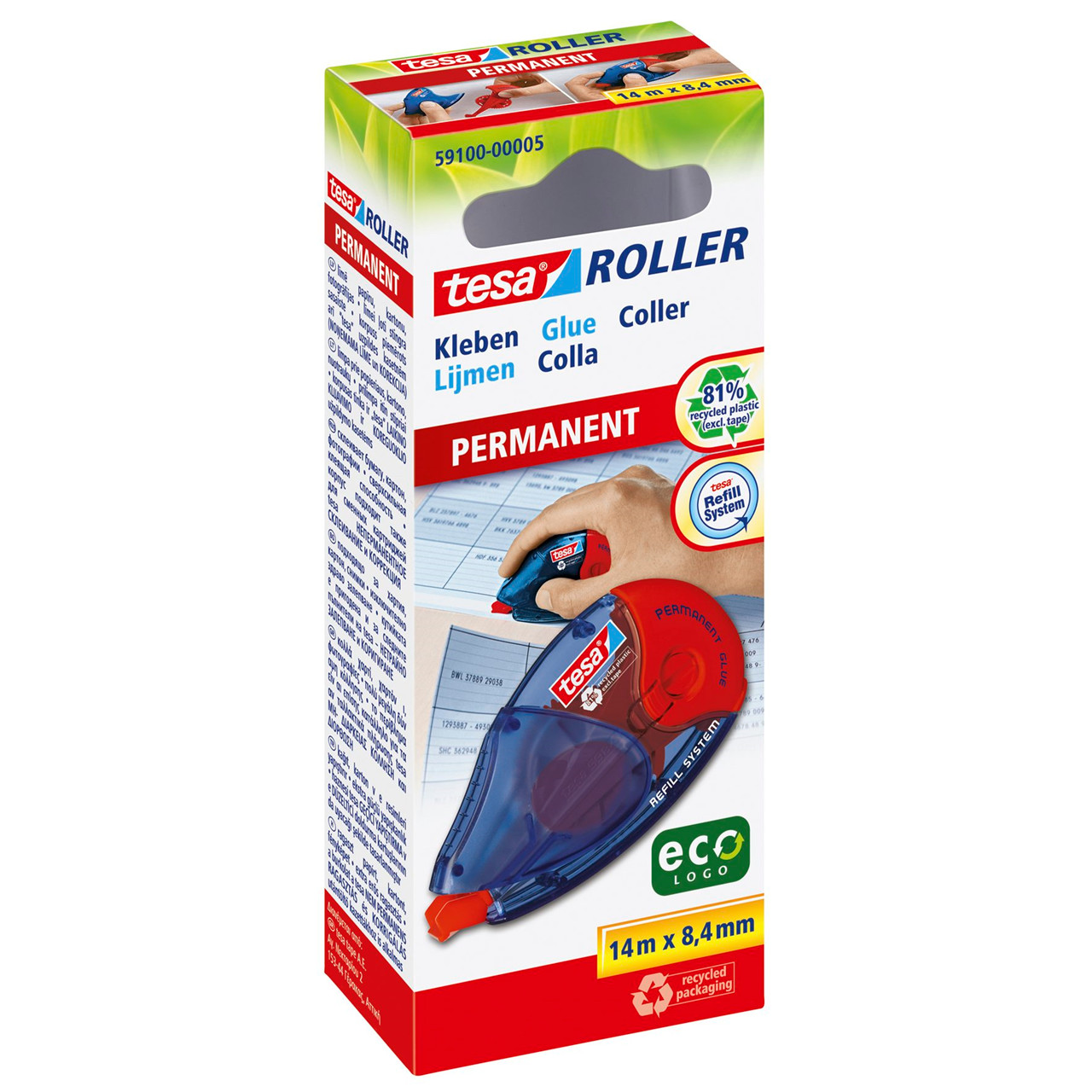Limroller - tesa permanent lim ECO logo 8,4mm x 14 meter