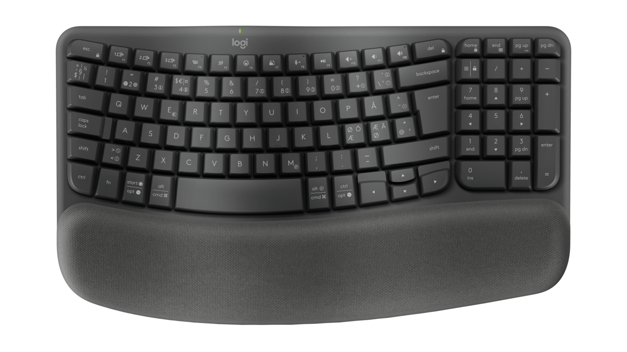 Trådløst ergonomisk tastatur – Logitech Wave Keys, Graphite (Nordic)