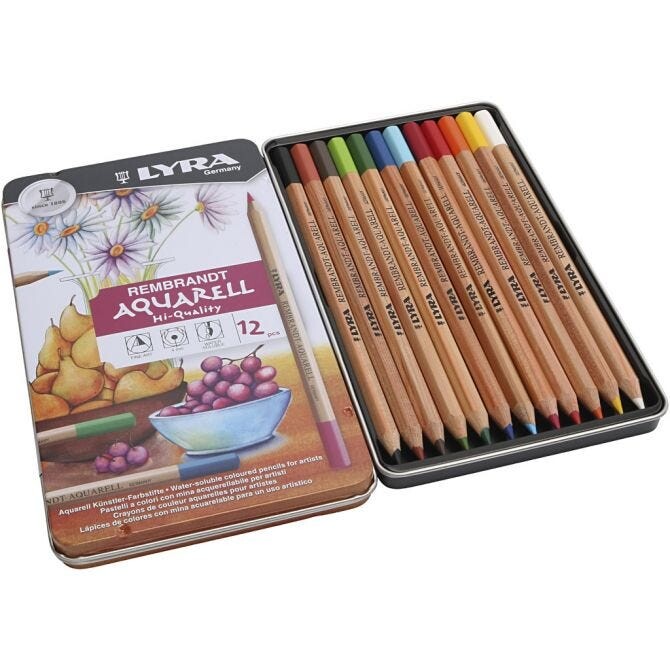 Farveblyanter, Lyra Rembrandt akvarel, ass. farver, 12 stk.