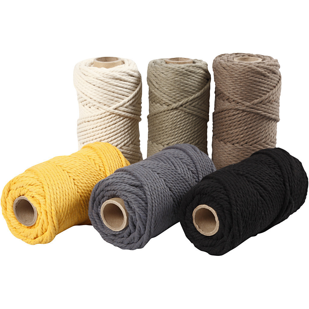 Macrame snor Ass. farver - 4mm 6x330g - 6 ruller